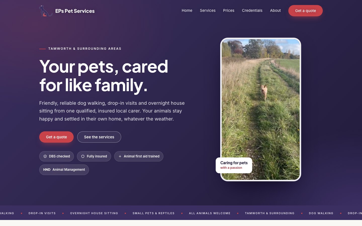 EPs Pet Services website